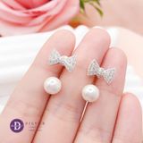  Bông Tai Nơ Đính Đá & Ngọc Trai - Bông Tai Bạc 925 Ngọc Trai Nhân Tạo - Bow Pearl Earrings 3098BTH 