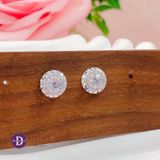  Halo Diamond Button 9mm Silver Earrings -  Hoa Tai Ổ Tròn Viền Móc Máy Đá Chủ 5mm Ddreamer - 3104BTH 