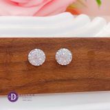  Halo Diamond Button 9mm Silver Earrings -  Hoa Tai Ổ Tròn Viền Móc Máy Đá Chủ 5mm Ddreamer - 3104BTH 