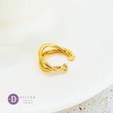  Double Thick Vintage Silver Wire Earcuff - Hoa Tai Kẹp Vành Xi Vàng 2 Line Gợn Sóng 2756EC 