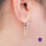  Hoa Tai Khoen Bạc 925 Kiểu Dây Xích Cá Tính - 2 Lines & Falling Chain Hoops Earrings 2279BTK 