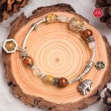  Vòng Đá Thạch Anh Tóc Vàng, Thạch Anh Tóc Nâu Đỏ Kết Hợp Đá Moonstone Phối Charm 