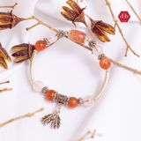  Vòng Đá Lu Thống Sunstone Kết Hợp Moonstone Phối Charm Double Leaves 