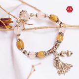  Vòng Đá Lu Thống Thạch Anh Tóc Vàng Kết Hợp Ưu Linh Trắng & Moonstone Phối Charm Tassel Foxy 