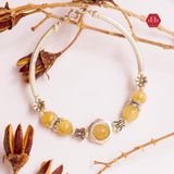  Vòng Tay 5 Stones Đá Thạch Anh Tóc Vàng Phối Charm Floral 