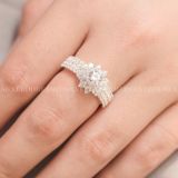  Nhẫn Premium Bạc 925 Cao Cấp Đính Đá Cz - Flower Diamond 3 Stone Lines - P2121NH 