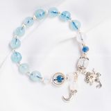  Vòng Đá Aquamarine Kết Hợp Moonstone & Sapphire Vát Phối Charm Mermaid Bạc 925 