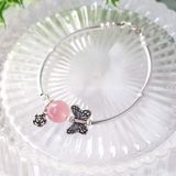  Vòng Tay One Stone - Đá Thạch Anh Hồng Phối Charm Rose & Butterfly Bạc 925 