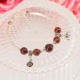  Vòng Tay 5 Stones - Đá Garnet Đỏ Phối Charm Double Heart & Rose 