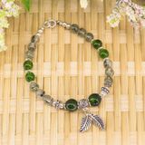  Vòng Tay Đá Diopside Kết Hợp Thạch Anh Tóc Xanh Lá Phối Charm Lá Đôi 