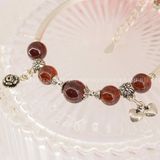  Vòng Tay 5 Stones - Đá Garnet Đỏ Phối Charm Double Heart & Rose 