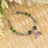  Vòng Tay Đá Diopside Kết Hợp Thạch Anh Tóc Xanh Lá Phối Charm Lá Đôi 