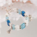  Vòng Tay Đá Aquamarine Thô Kết Hợp Lu Thống Kyanite & Moonstone Phối Charm Bạc 925 