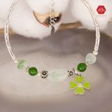  Vòng Tay 5 Stones - Đá Lu Thống Ưu Linh Xanh Lá Kết Hợp Diopside Mini Phối Charm Cỏ 4 Lá 