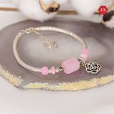  Vòng Tay 5 Stones - Đá Lu Thống Thạch Anh Hồng Kết Hợp Opal Hồng Phối Charm Plain Rose 