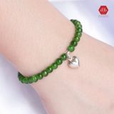  Vòng Đá Phong Thủy - Diopside Phối Charm Bạc Trái Tim 