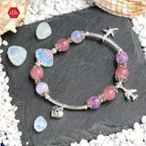  Vòng Đá Phong Thủy - Vỏ Sò Moon Stone - Thạch Anh Tím & Thạch Anh Hồng Phối Charm Bạc 925 