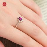  Nhẫn Bạc 925 Phối Đá Thiên Nhiên - Tourmaline Oval Tím Hồng - 230SR 