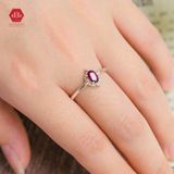  Nhẫn Bạc 925 Phối Đá Thiên Nhiên - Tourmaline Oval Tím Hồng - 230SR 