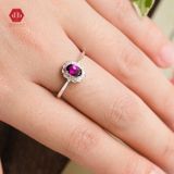  Nhẫn Bạc 925 Phối Đá Thiên Nhiên - Tourmaline Oval Tím Hồng - 230SR 