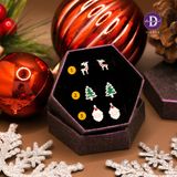  Hoa Tai Bạc 925 Trơn Kiểu Dáng Giáng Sinh Christmas Họa Tiết Tuần Lộc/ Cây Thông Xanh/ Ông Già Noel - 1757BTT/ 1283BTT/ 1681BTT 