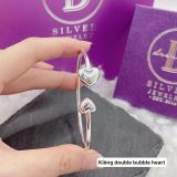  Kiềng Bạc 925 Trái Tim Nữ Tính - Double Bubble Heart Silver Bangle K221 