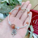  Vòng Đá Sun Stone & Moon Stone Phối Charm Bạc 925 Hoa Hồng 