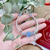  Vòng Đá Aquamarine Phối Charm Bạc 925 Sao Biển 