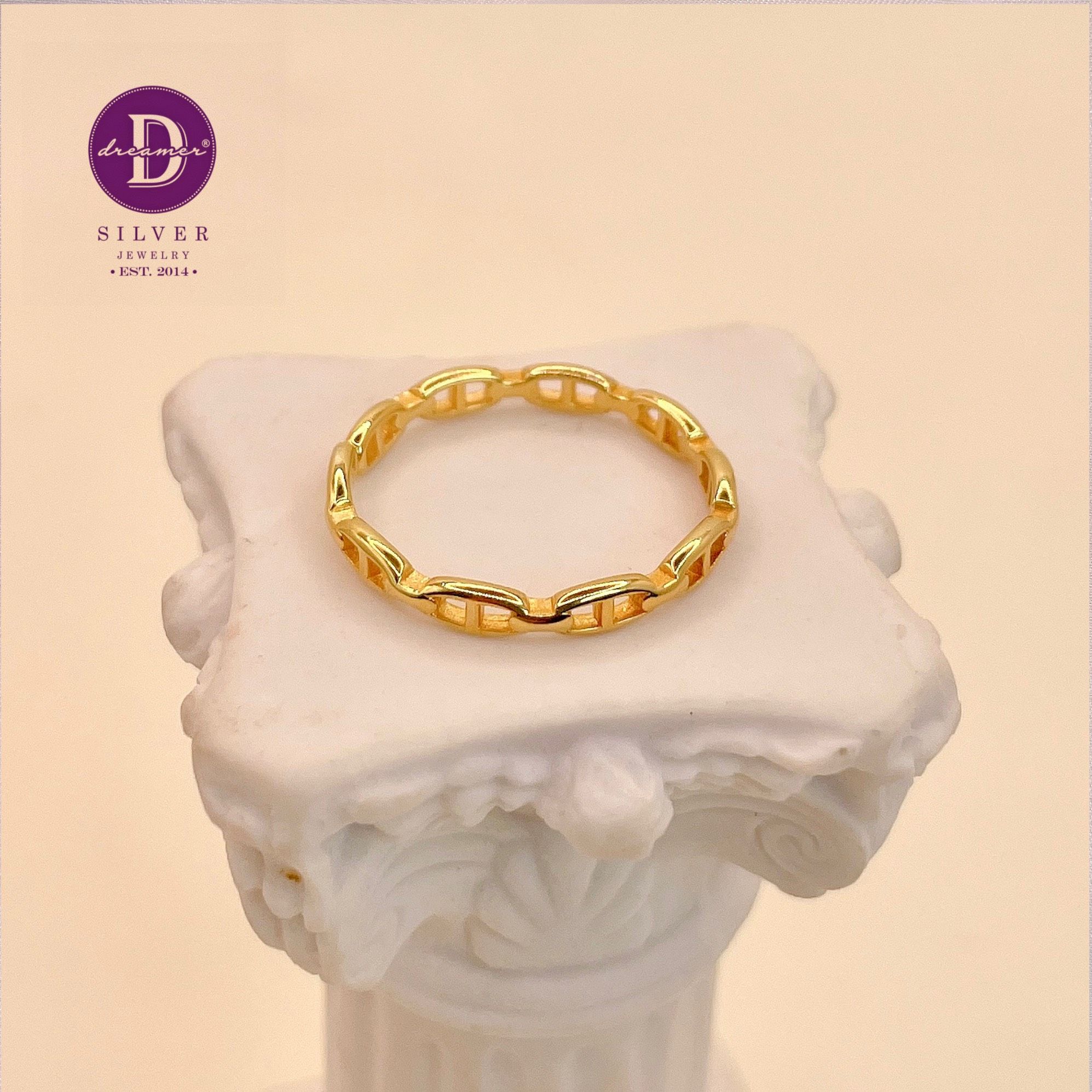  DNA Line Gold Plated Silver Ring - Nhẫn Freesize DNA Xi Vàng 2002NT 