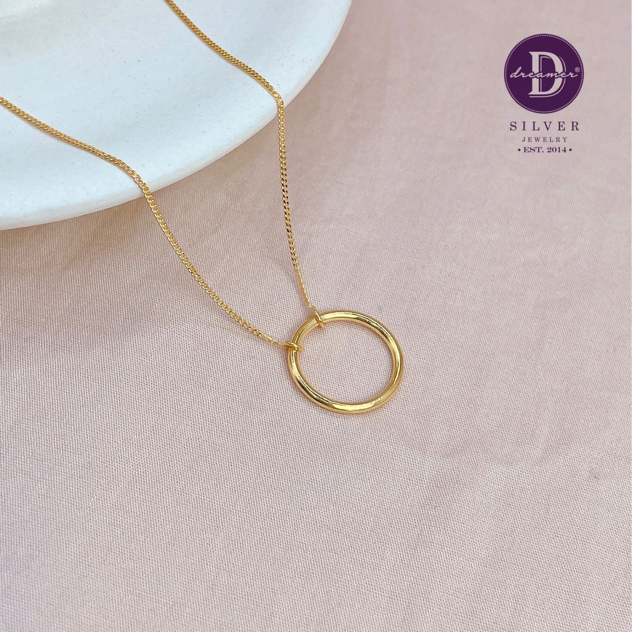  Thick Basic Halo Sterling Silver Necklace - Gold Plated Necklace - Dây Chuyền Mặt Tròn Chỉ Tròn Dày 821DCT 