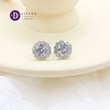  Bông Tai Bạc 925 Xi Vàng Trắng Đính Full Moi - Bông Tai Nữ Kiểu Hoa Moissanite Viên Chủ 7Li - Moissanite 7.0mm Sterling Silver Flower Earrings MBT0017 