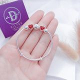  Kiềng Baby Trái Tim & Bi Bạc- Kiềng Bạc 999 - Red Hearts & Silver Beads- K037 