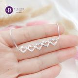  Vòng Tay Bạc 925- Vòng Tay Dây Rút Freesize - 5 Crown Hearts Trái Tim Vương Miện - 1 Line Đá 1284VTH 