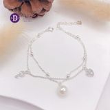  Pearl Heart Lock Key Silver Bracelet - Vòng Tay Bạc 925 Dây Đôi Bi Xích - Quà Tặng Bạn Gái 394VTH 