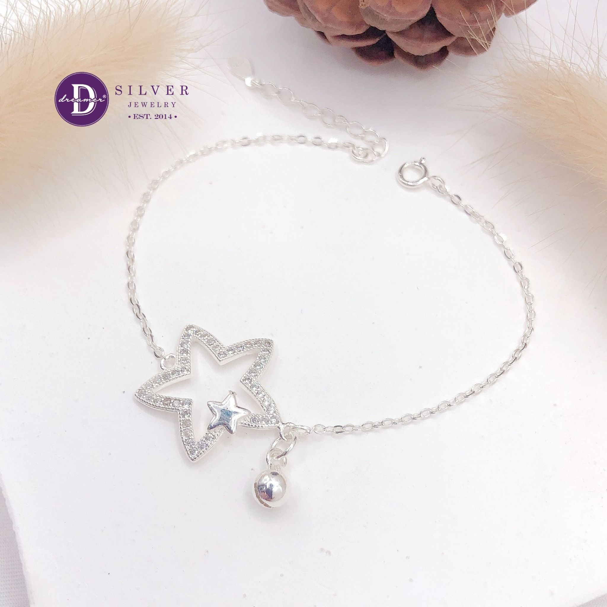  Merry Star Bell Silver Bracelet - Vòng Tay Bạc 925 Ngôi Sao Đính Đá Chuông- Quà Tặng Giáng Sinh 301VTH 