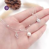  Pearl Heart Lock Key Silver Bracelet - Vòng Tay Bạc 925 Dây Đôi Bi Xích - Quà Tặng Bạn Gái 394VTH 