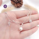  Pearl Heart Lock Key Silver Bracelet - Vòng Tay Bạc 925 Dây Đôi Bi Xích - Quà Tặng Bạn Gái 394VTH 