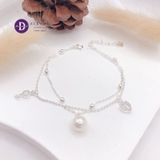  Pearl Heart Lock Key Silver Bracelet - Vòng Tay Bạc 925 Dây Đôi Bi Xích - Quà Tặng Bạn Gái 394VTH 
