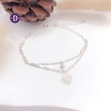  White Heart & Ball Oval Chain Silver Bracelet - Vòng Tay Bạc 925 Dây Xích Đôi Trái Tim 886VTH 