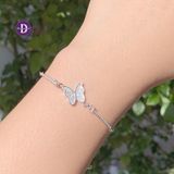  Creamy Butterfly & 2 Stone Lines Adjustable Bracelet - Vòng Tay Dây Rút Freesize Bạc 925 Bướm & 2 Lines Đá 1255VTH 