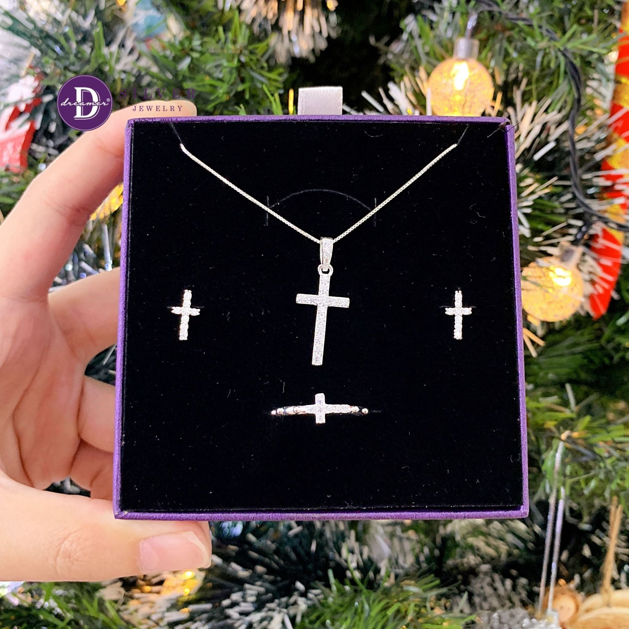 Cross Christmas Gift Jewelry Set - Bộ Trang Sức Thánh Giá 1 Line Đá - Quà Tặng Giáng Sinh 