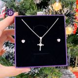  Heart Cross Christmas Gift Jewelry Set - Bộ Trang Sức Thánh Giá Trái Tim Đá Trắng - Quà Tặng Giáng Sinh 