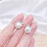  Bông Tai Ngọc Trai Nhân Tạo - Bông Tai Bạc 925 Kiểu Premium Khoen Gài Ngọc Trai Lá Đính Đá - Pearl Leaf Silver Hoops  Ddreamer P979BTH 