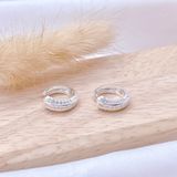  3 Line CZ Stone Silver Hoops - Hoa Tai Khoen Premium Bản Bo Tròn Lớn Đính 3 Line Đá Ddreamer P2693BTH 