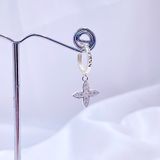  Dangling Flower 12mm CZ Stone Silver Hoops -  Bông Tai Khoen Tòn Ten Hoa 4 Cánh Nhọn Đính Đá - Size 12mm Ddreamer 3042BTK 