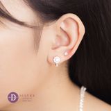  Button Baguette Silver Hoops -  Hoa Tai Khoen Gài Premium Kiểu Hoa Đai Đá Baguette Nhỏ Ddreamer P3033BTH 