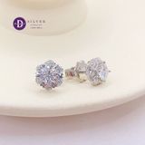  Bông Tai Đá Moissanite 5Li - Bông Tai Nữ Kiểu Hoa 6 Viên Đá Moi Chấu Trái Tim Đá Chủ 5li - Heart Flower Moissanite Silver Earrings MBT024-1 