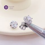  Bông Tai Đá Moissanite 5Li - Bông Tai Nữ Kiểu Hoa 6 Viên Đá Moi Chấu Trái Tim Đá Chủ 5li - Heart Flower Moissanite Silver Earrings MBT024-1 