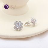  Bông Tai Đá Moissanite 5Li Bạc 925 Xi Kim Sang Trọng - Bông Tai Nữ Kiểu Hoa Cánh Quạt Tròn - Round Flower Moissanite Earrings MBT028 