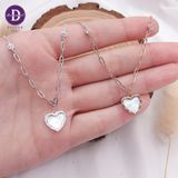  Silver Necklace Mother Of Pearl Heart - Dây Chuyền Bạc 925 Cao Cấp Trái Tim Xà Cừ Trắng Kiểu Dây Xích Đính 2 Viên Đá CZ Ddreamer 1184DCH 